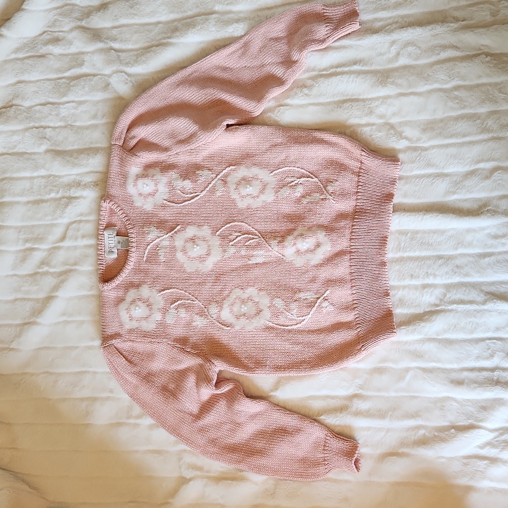 Vintage Floral Pink and White Petite Sophisticates Sweater